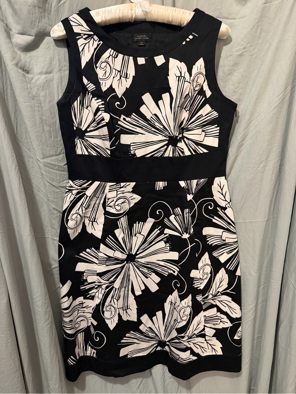 Tahari Black and White Floral Sheath Dress